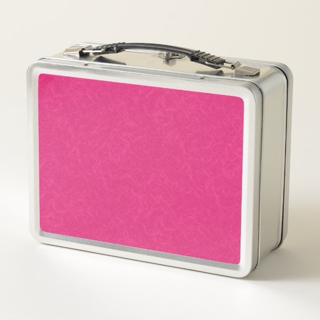 Pink textured surface with subtle swirling pattern metal lunch box (Back)