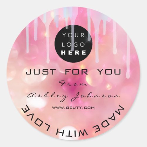 Pink Thank Logo Holograph Made With Love Drips Classic Round Sticker