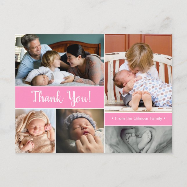 Pink Thank You 2nd Baby Announcement Baby girl Postcard (Front)