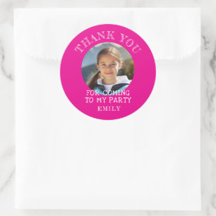 Pink Thank you Birthday Girl Photo Classic Round Sticker