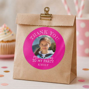 Pink Thank you Birthday Girl Photo Classic Round Sticker