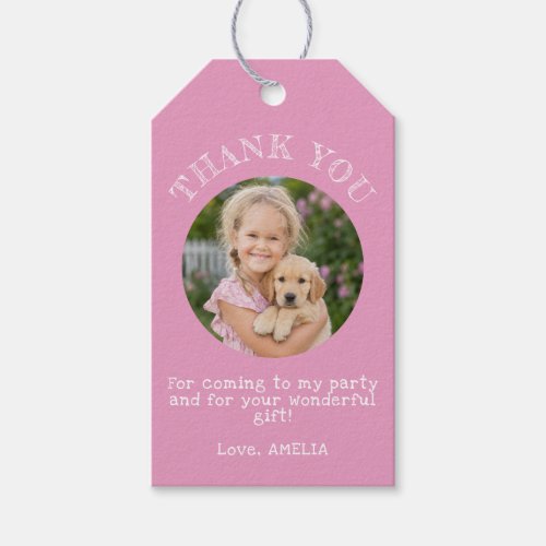 Pink Thank you Birthday Girl Photo Gift Tags