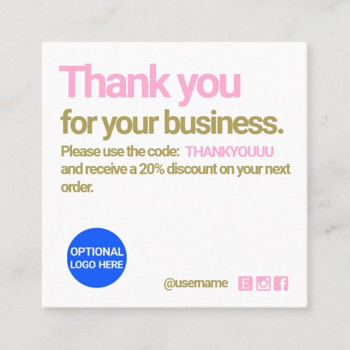 Pink Thank You Customer Appreciation Discount Card