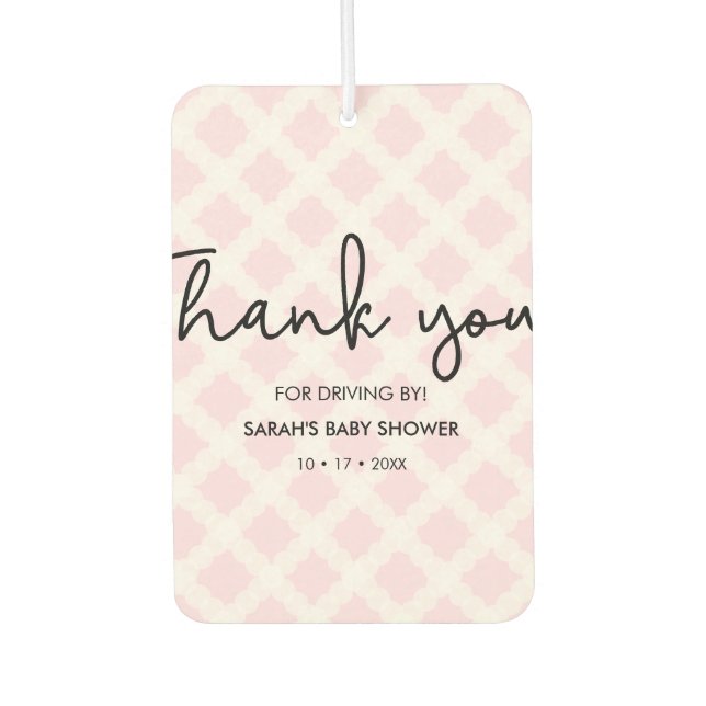 Pink Thank you Drive by Baby Shower favor heart Air Freshener (Front)