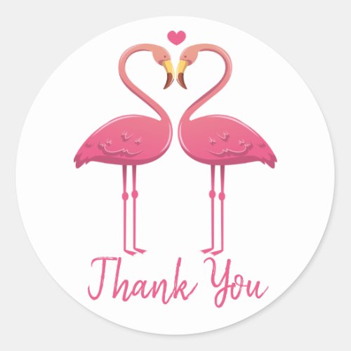 Pink Thank You Flamingo Tropical Wedding Luau Classic Round Sticker