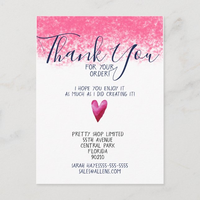 PINK Thank you for your order Business Insert Postcard (Front)