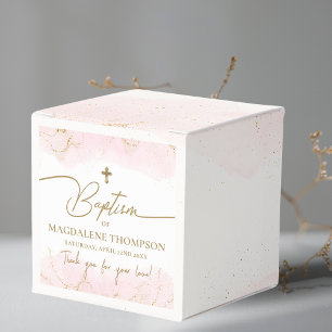 Pink Thank You Girl Gold Cross Baptism Favor Boxes