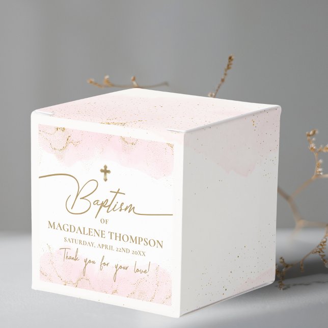 Pink Thank You Girl Gold Cross Baptism  Favor Boxes (Creator Uploaded)