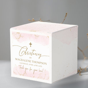 Pink Thank You Girl Gold Cross Christening  Favor Boxes