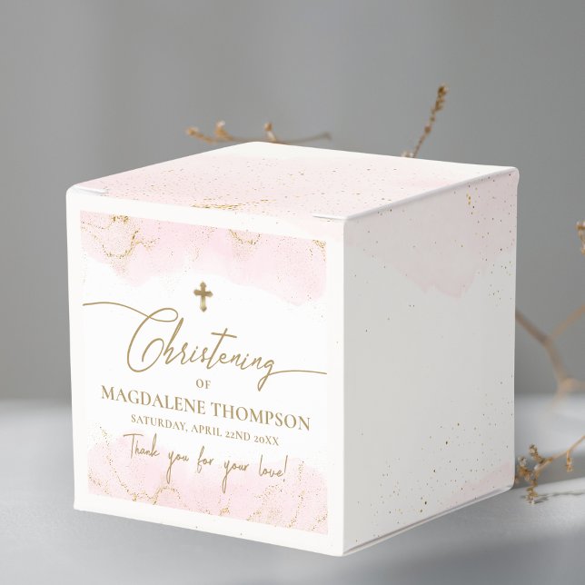 Pink Thank You Girl Gold Cross Christening  Favor Boxes (Creator Uploaded)