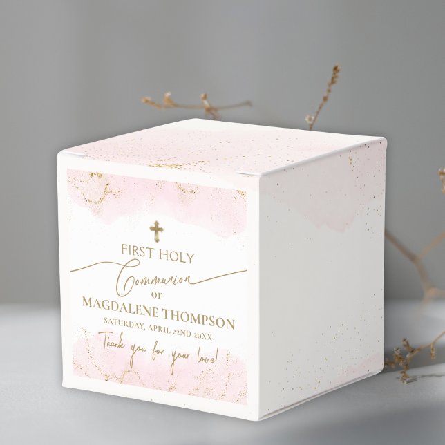 Pink Thank You Girl Gold Cross First Communio Favor Boxes (Creator Uploaded)