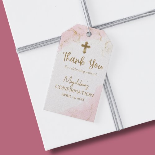 Pink Thank You Gold Cross Girl Confirmation