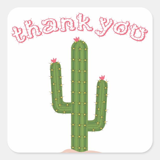 Pink Thank You Green Cactus Stickers (Front)