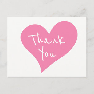 Pink Thank You Heart Wedding, Bridal Shower Postcard