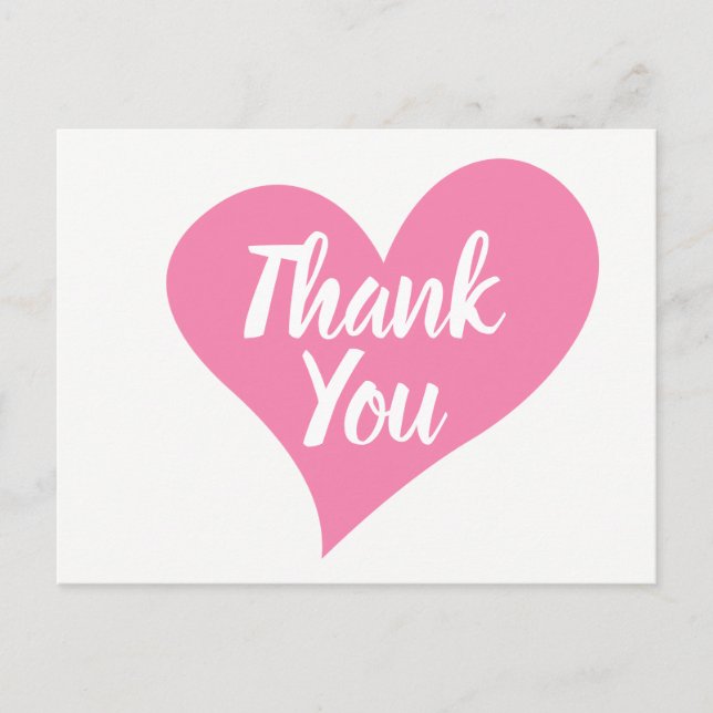 Pink Thank You Heart Wedding, Bridal Shower Postcard (Front)