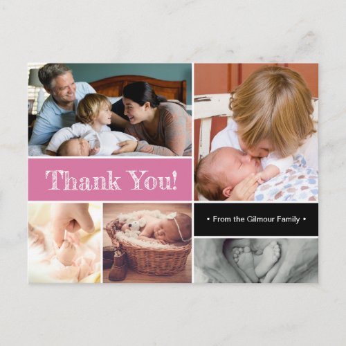 Pink Thank You Introducing Second baby Photos Announcement Postcard