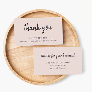Pink Thank You Modern Minimalist Blush Store Discount Card