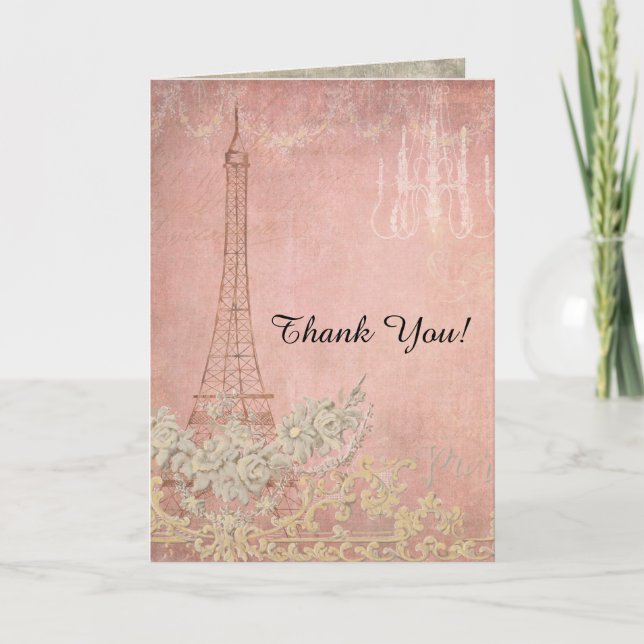 Pink Thank You Notes Paris City of Love Wedding (Front)