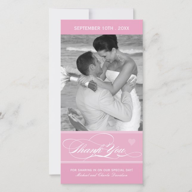 Pink Thank You Photo Card (4x8) (Front)