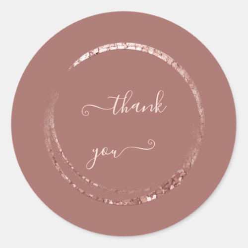 Pink Thank You Powder Rose Glitter Frame Minimal  Classic Round Sticker