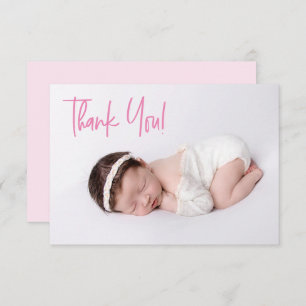 Pink Thank You Script Baby Girl Photo baby shower Card
