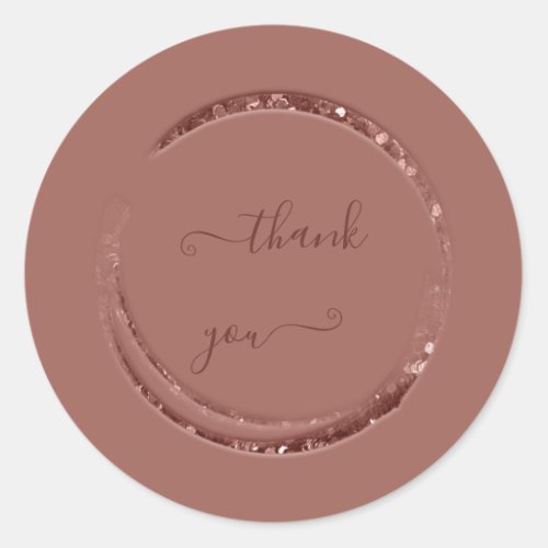 Pink Thank You White Powder Rose Glitter Frame Classic Round Sticker