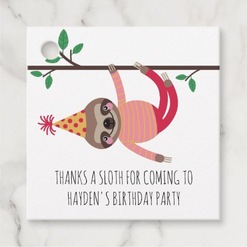 Pink Thanks A Sloth Kids Birthday Party Favor Tags