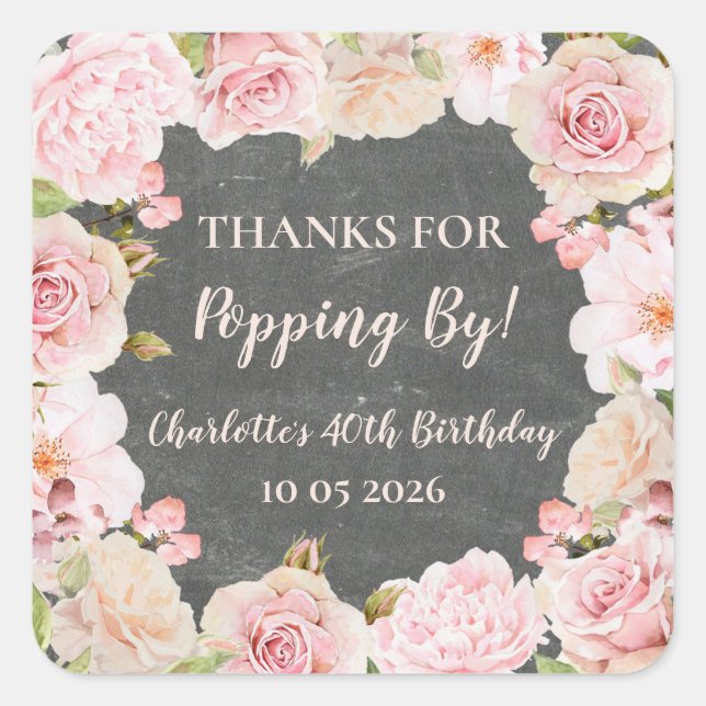 Pink Thanks for Popping By Birthday Tag (Front)