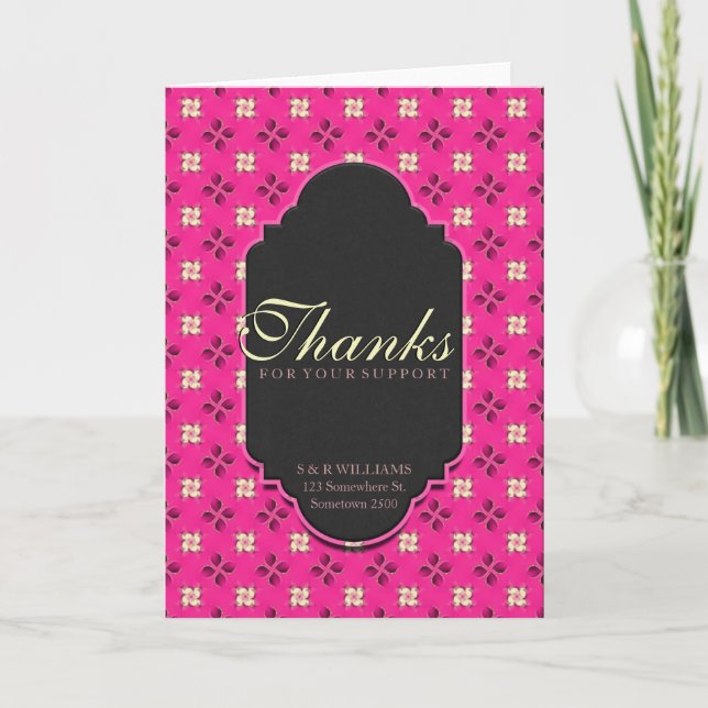 Pink Thanks for Support Floral Pattern Card (Front)