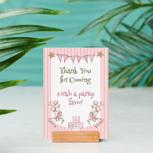 Pink Thanks Watercolor Horse Baby Shower Sign Holder