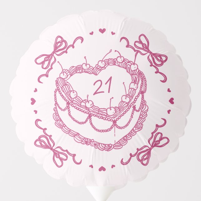 Pink That Girl Heart Coquette Cherry Cake Birthday Balloon (Front)