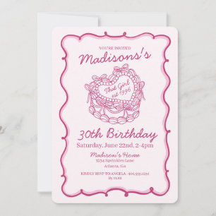 Pink That Girl Retro Heart Coquette Cake Birthday Invitation