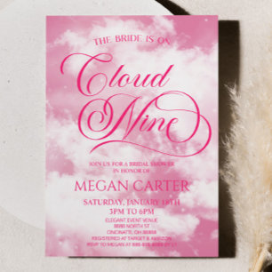 Pink The Bride Is On Cloud Nine Bridal Shower Invitation