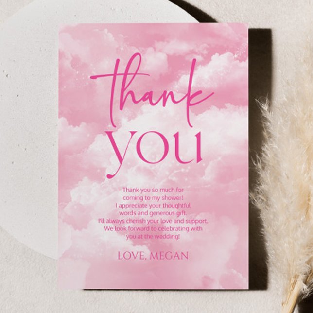 Pink The Bride Is On Cloud Nine Bridal Shower Thank You Card (Creator Uploaded)