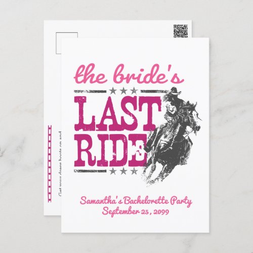 Pink The Brides Last Ride Invitation Postcard