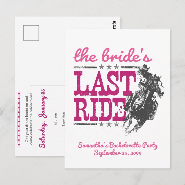Pink The Bride's Last Ride Invitation Postcard (Front/Back)