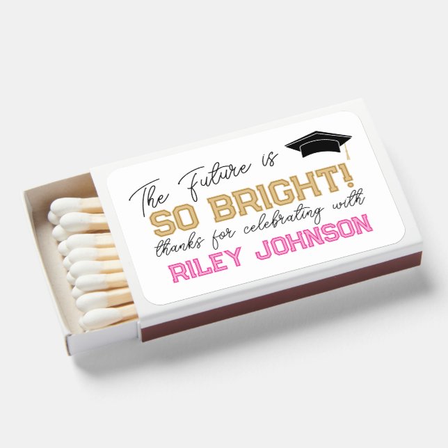Pink The Future is So Bright Graduation Party Matchboxes (Front Open)