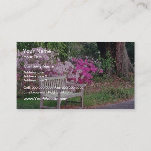 Customizable Pink The garden bench flowers Business Card