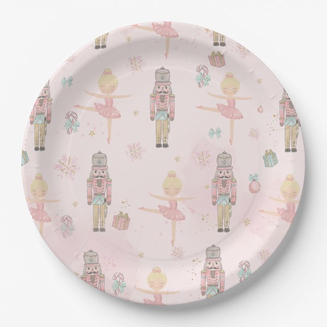 Pink The Nutcracker Christmas Ballet 1st Birthday Paper Plates (Front)
