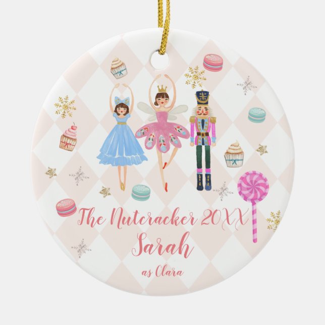 Pink The Nutcracker Clara Christmas Ballet Dancer Ceramic Ornament (Front)