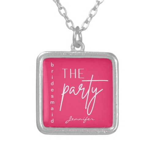 Pink the party bridesmaid gift silver plated necklace