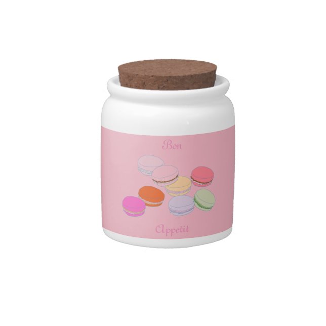 Pink Theme Paris French Macaron Bon Appetit Candy Jar (Front)