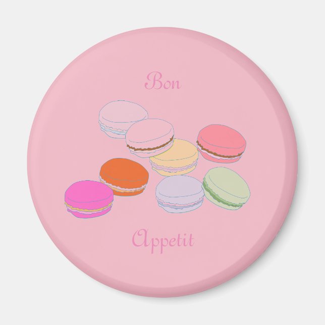 Pink Theme Paris French Macaron Bon Appetit Magnet (Front)