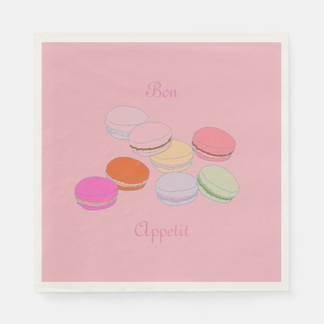Pink Theme Paris French Macaron Bon Appetit Napkins (Front)