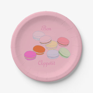 Pink Theme Paris French Macaron Bon Appetit Paper Plates