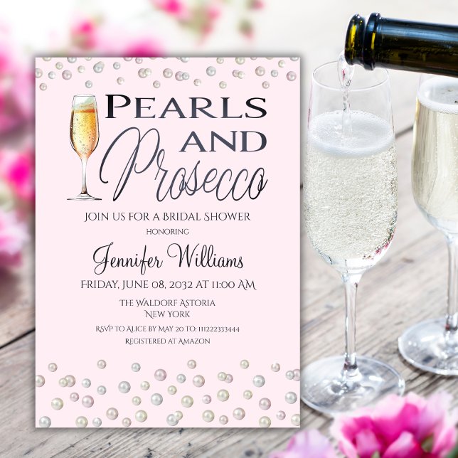 Pink Theme Pearls and Prosecco Bridal Shower Invitation (Creator Uploaded)