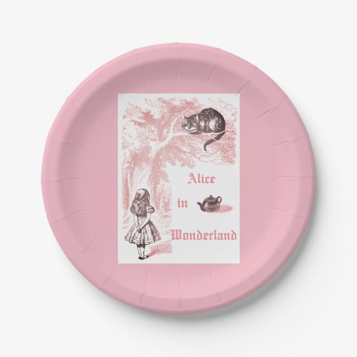 Pink Theme Vintage Alice in Wonderland Tea Party Paper Plates