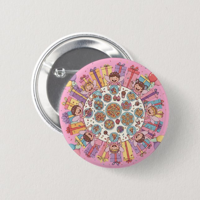 Pink Themed Fairy Costume Party for Children Button (Front & Back)