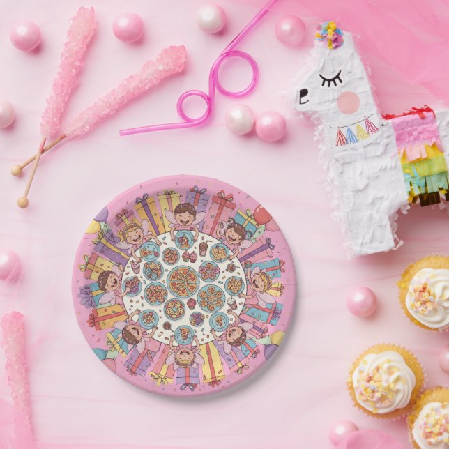 Pink Themed Fairy Costume Party for Children Paper Plates (Party)
