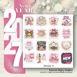 Pink-Themed New Year 2027 Vinyl Stickers